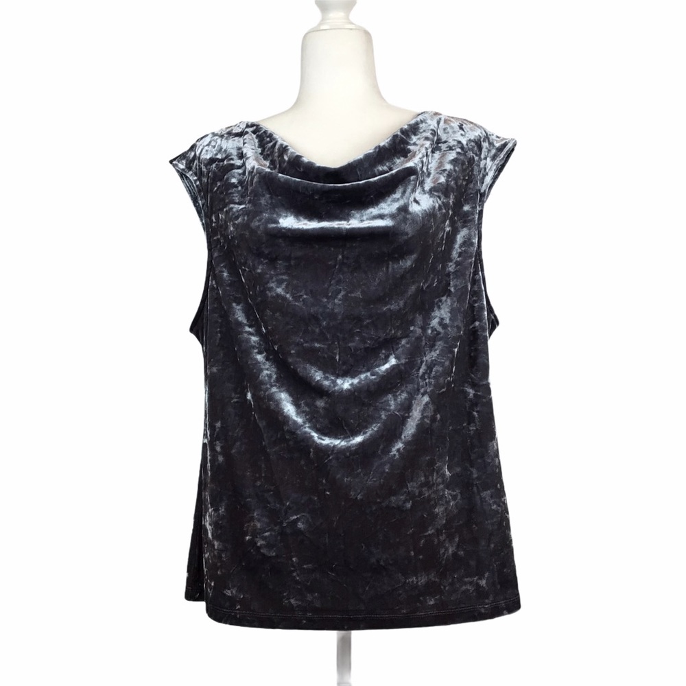 DKNY Crushed Velvet Capped Sleeve Top Gray XL